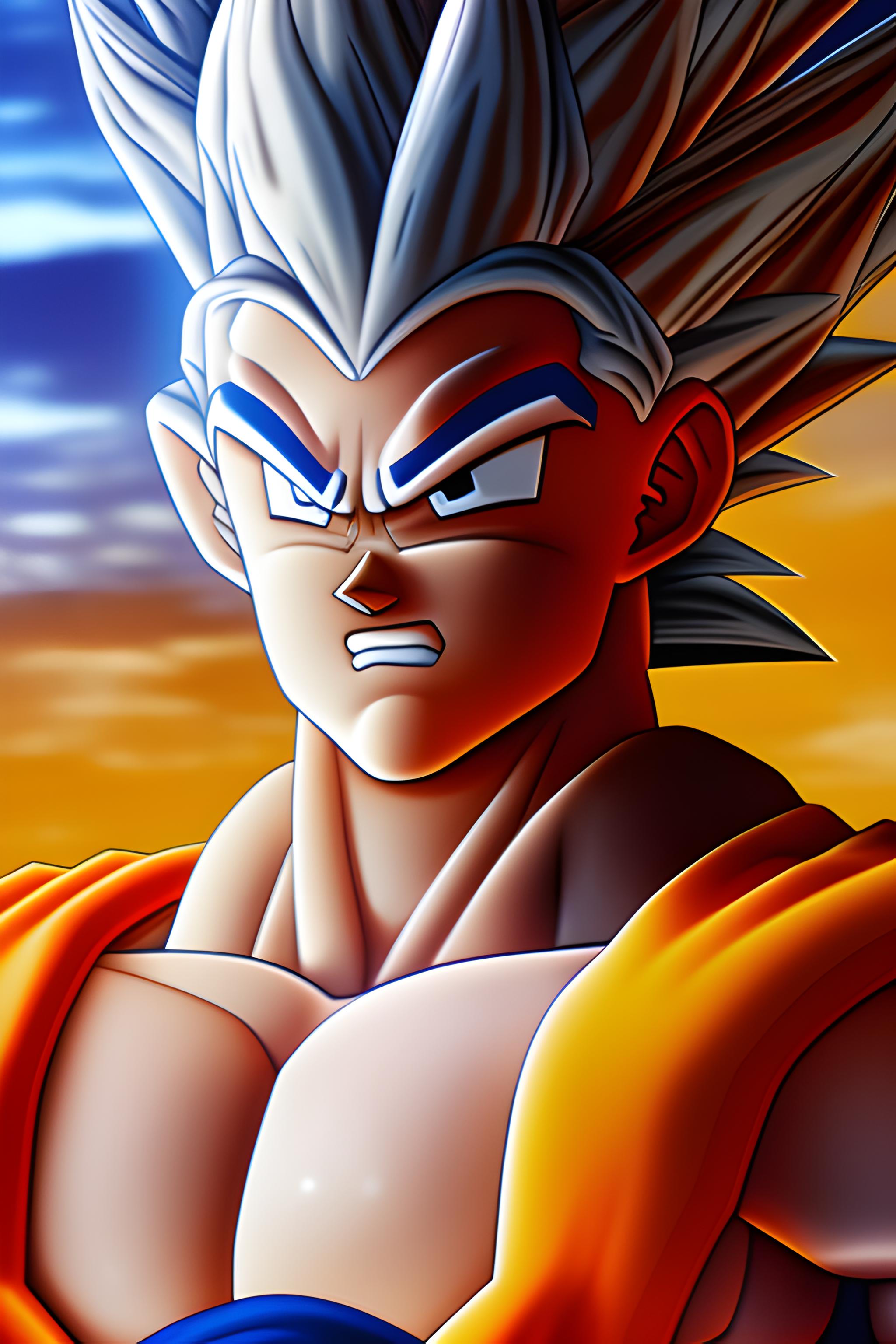 Create a premium cinematic 9:16 smartphone wallpaper featuring Goku standing peacefully in a breath…